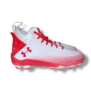 Under Armour Men's Football Cleats White Red Molded High Top‎ Size 11.5